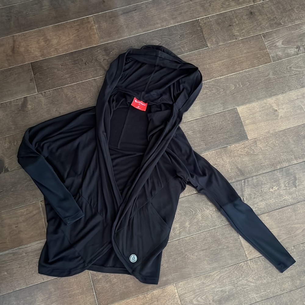 Splits59 Pure Barre black open front hoodie cardigan sweater